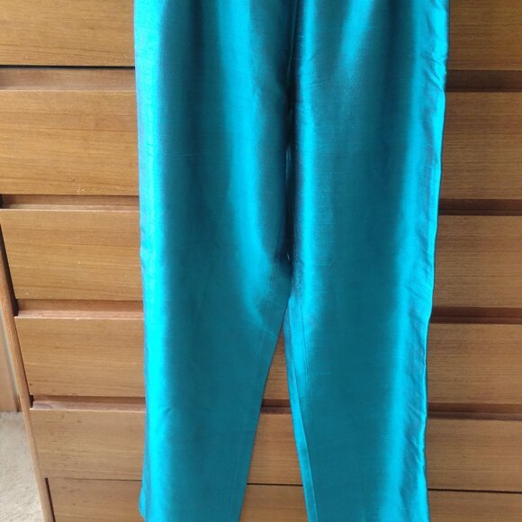 RENEE DUMARR- TURQUOISE SILK PANTS. - Picture 1 of 5